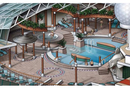 Detalle del diseño de la piscina del buque